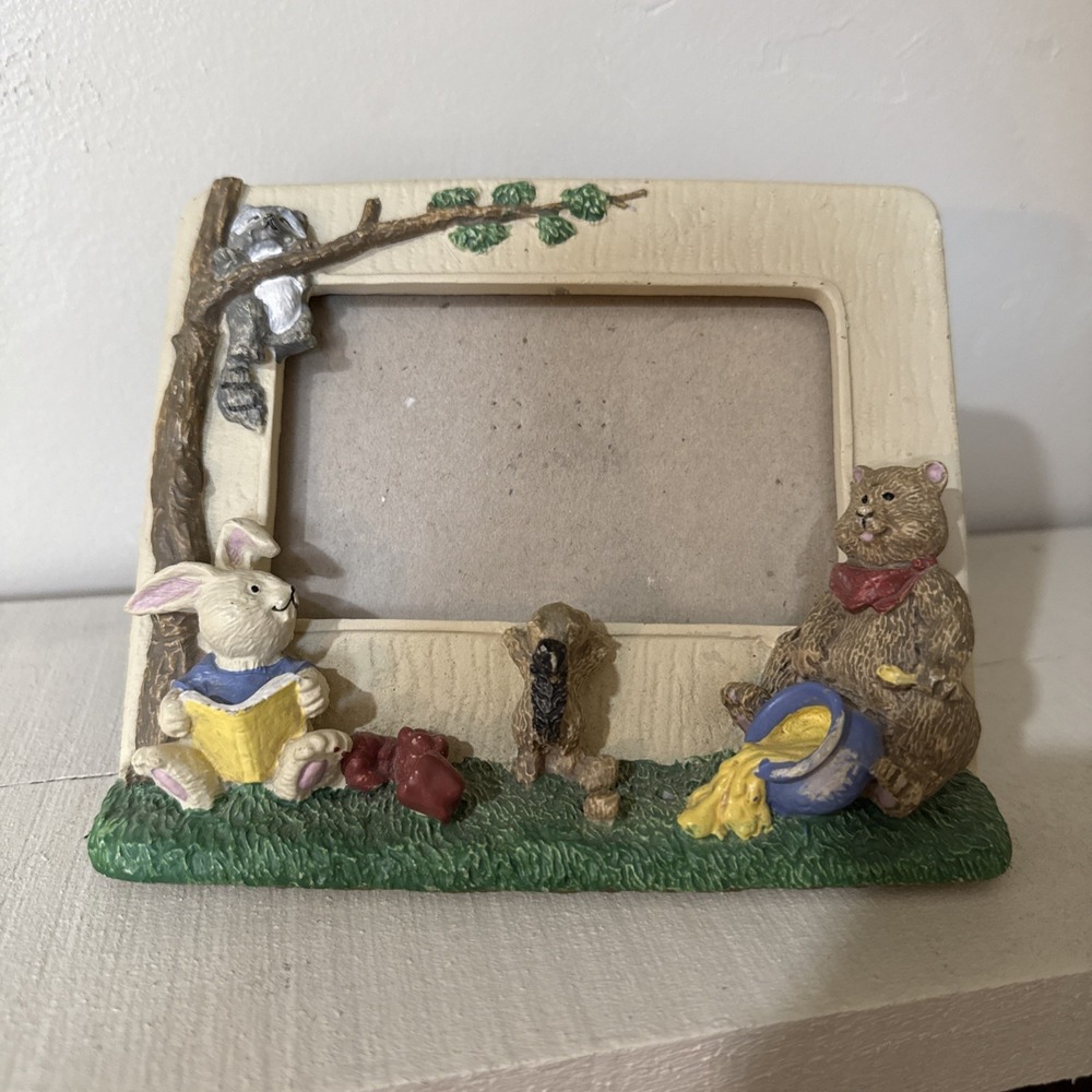 Vtg 90s Nursery Baby Kids Photo Picture Frame Ceramic 3D Nature Animals Teddy